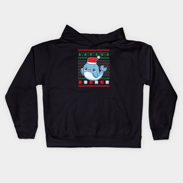 Ugly Christmas Sweaters Cute Whale Kids Hoodie by JS Arts